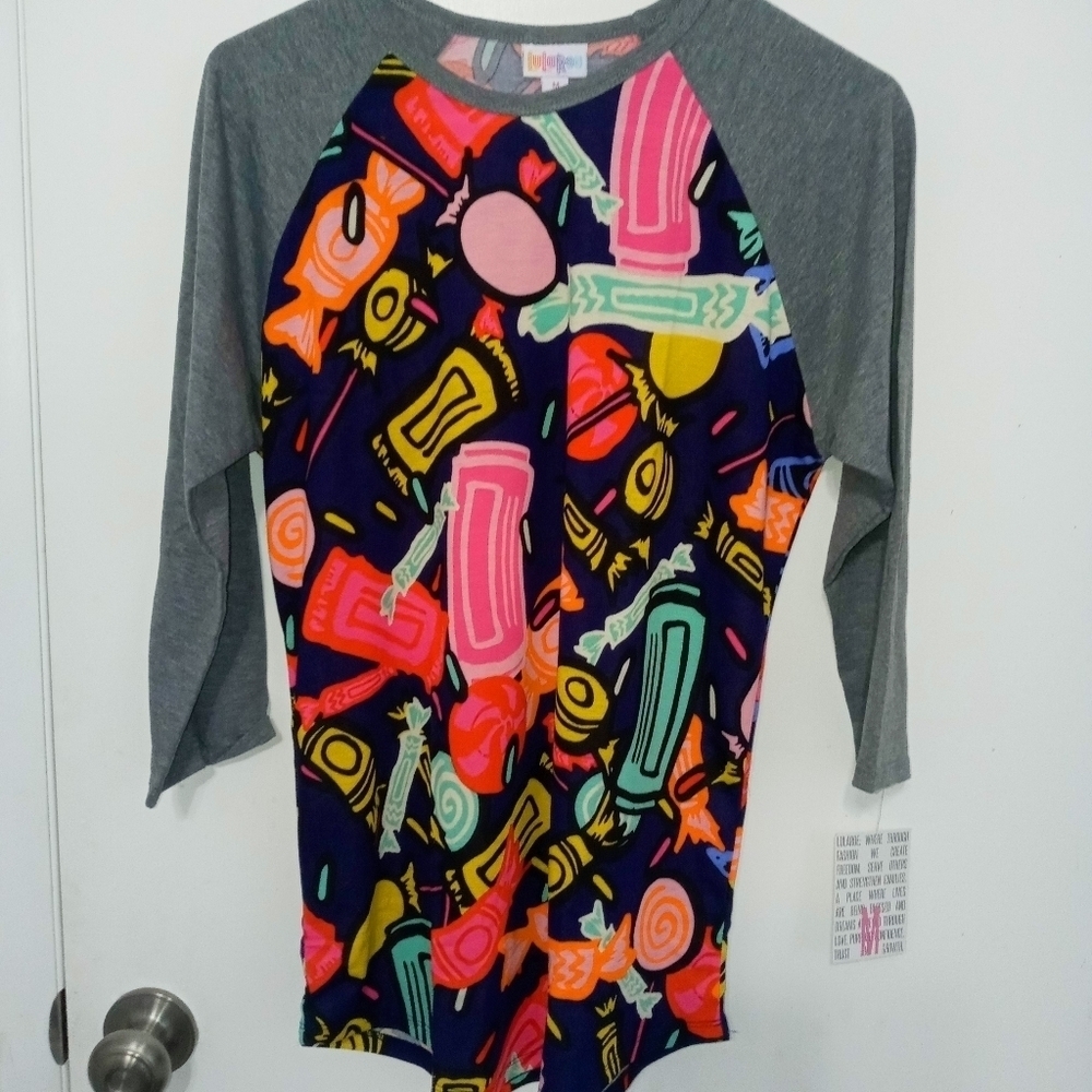LulaRoe Long sleeve wrapped candy pattern T shirt